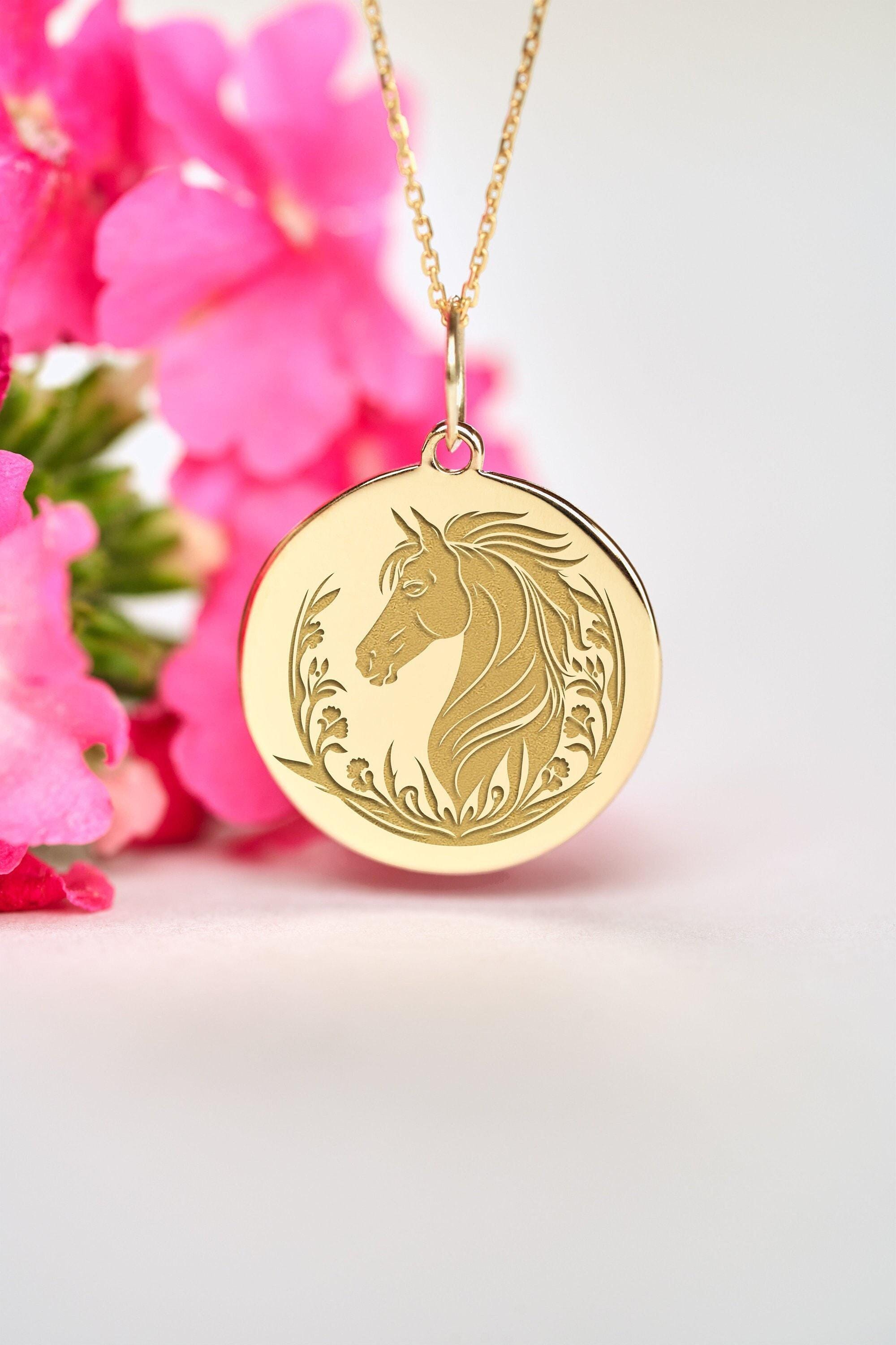 14k Gold Horse Necklace • Personalized Pendant • Gift for