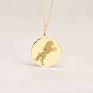 14k Solid Gold Horse Necklace • Personalized Horse Pendant • Dainty Horse Charm