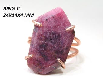 Ruby Ring Faceted Cabochon Copper Wrapping Ring Adjustable Size Loose Stone Gift For Her Fashionable Jewelry One Of A Kind R15