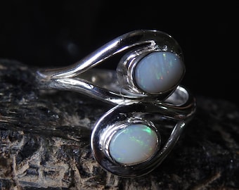 Australian Opal Ring Multi Fire Stone 925 Sterling Silver Jewelry Adjustable Size Gift For Her Handmade Jewelry One Of A Kind MS