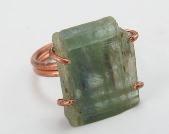 Green Kyanite Natural Rough Wire Wrapping Copper Ring