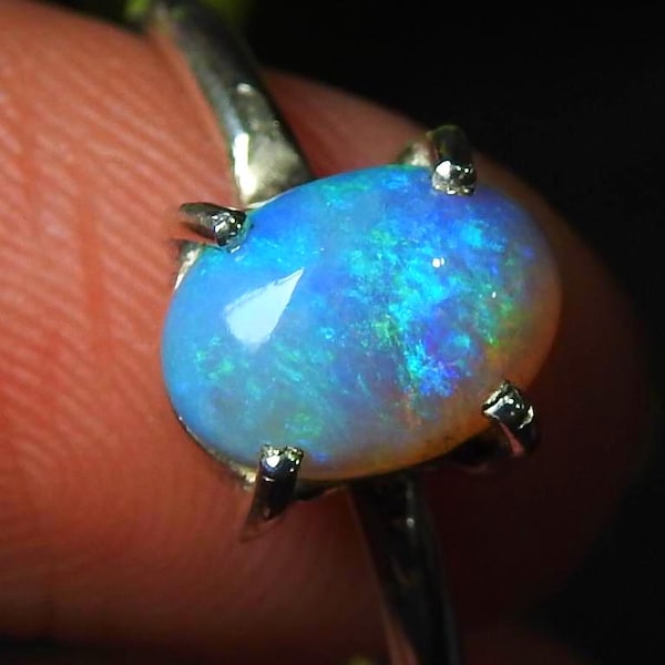 Solid Australian Opal ring-Multi Fire-925 Sterling Silver-October Birthstone-Solid Opal-Ring-6.5US Size-Handmade Jewellery Gift For Her-MS