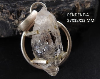 Herkimer Diamond Natural Crystal Rough Brass Pendant/Gift For Her/Fashionable Jewelry/Unique Item/One Of A Kind/P-19