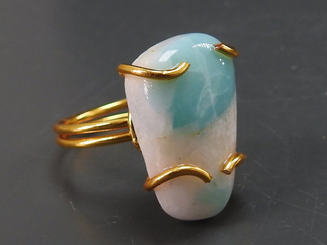 Larimar Smooth Gold Plated Copper Wire Wrapping Ring/personalized Gift ...