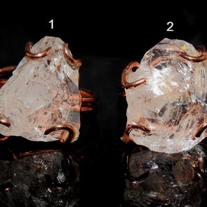 Diament Herkimer, naturalny kryształ, surowy drut, owinięty miedzią, regulowany pierścień, luźny surowy kamień, prezent dla niej, modna biżuteria, jedyny w swoim rodzaju
