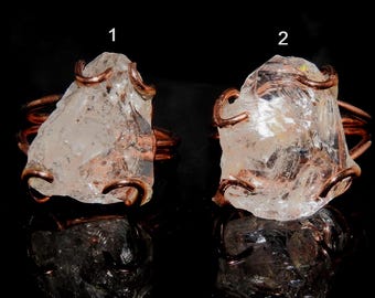 Herkimer Diamond Natural Crystal Rough Wire Wrapping Copper Adjustable Ring Loose Raw Stone Gift For Her Fashionable Jewelry One Of A Kind