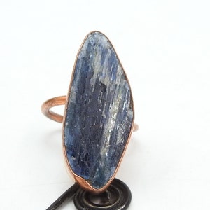 Blauer Kyanit natürlicher rauer Druzy Drahtverpackungs-Kupferring / 32X13X5MM / Loser Rohstein / personalisiertes Geschenk / modischer Schmuck / Einzelstück / R1