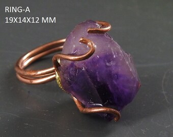 Amethyst Natural Rough Wire Wrapping Adjustable Copper Rings/Loose Raw Stone/Gift For Her/Fashionable Jewelry/One Of A Kind/CAB-7