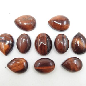 Lot de cabochons lisses forme oeil de tigre rouge/10 pièces 20 x 15 x 6 à 17 x 12 x 5 mm environ/pierre naturelle/C-80