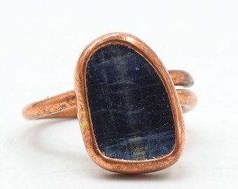 Blue Kyanite Natural Rough Druzy Wire Wrapping Copper Ring/15X11X3MM/Loose Raw Stone/Personalized Gift/Fashionable Jewelry/One Of A Kind/R1