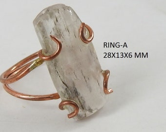 Kunzite Rough Copper Wire Wrapping Ring/Mineral/Loose Raw Stone/Gift For Her/Fashionable Jewelry/One Of A Kind/100%Natural CAB-7