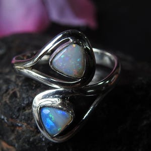 Australian Opal Ring Multi Fire Stone 925 Sterling Silver Jewelry Adjustable Size Gift For Her Handmade Jewelry One Of A Kind MS