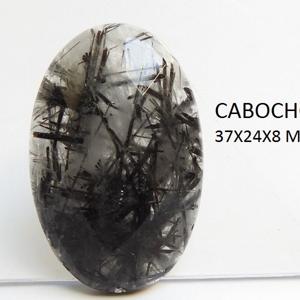 Black Rutile Quartz Faceted Oval Shape Cabochon/Loose Gemstone/Handmade/Tourmalinated/For Making Jewelry/Pendent/100%Natural C-25