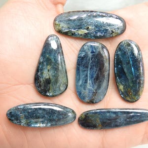 Cabochon lisse en cyanite bleue, lot de 6 pièces, 43 x 11 x 4 à 35 x 18 x 6 mm, environ pierres précieuses faites main, pierre en vrac pour la fabrication de bijoux, 100 % naturel C-80