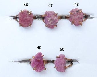 Ruby Natural Crystal Rough Selies Wire Wrapping Copper Adjustable Ring Loose Raw Stone Gift For Her Fashionable Jewelry One Of A Kind R11