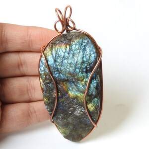 Labradorite Multi Fire Natural Druzy Rough Wire Wrapping Copper Pendant 79X39X8 MM Approx/P-9