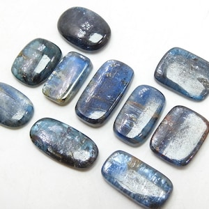 Cabochão Liso de Cianita Azul Lote 10 Peças 22X11X4To16X13X5MM Aproximadamente Pedra Preciosa Feita à Mão Pedra Solta Para Fazer Jóias 100% Natural C-80