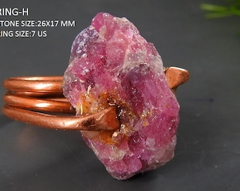 Tourmaline Natural Rough Copper Ring/Handmade/Crystal/Minerals/Gift For Her/Unique Items/One Of A Kind/Fashionable Jewelry /R12