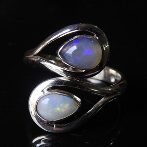 Australian Opal Ring Multi Fire Stone 925 Sterling Silver Jewelry Adjustable Size Gift For Her Handmade Jewelry One Of A Kind MS