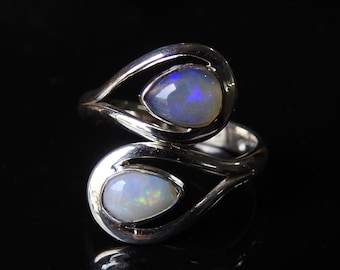Australian Opal Ring Multi Fire Stone 925 Sterling Silver Jewelry Adjustable Size Gift For Her Handmade Jewelry One Of A Kind MS