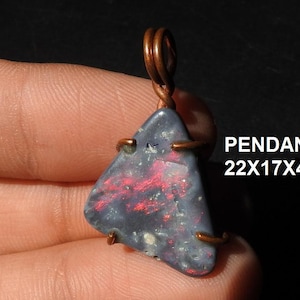 Australian Opal Wire Wrapping Multi Fire Pendent/Lighting Ridge/Rough Slice/Raw Slab/Minerals/Copper Jewelry/One OF A Kind/100%Natural /P-3
