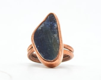 Blue Kyanite Natural Rough Druzy Wire Wrapping Copper Ring/23X12X14MM/Loose Raw Stone/Personalized Gift/Fashionable Jewelry/One Of A Kind/R1