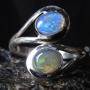 Australian Opal Ring Multi Fire Stone 925 Sterling Silver Jewelry Adjustable Size Gift For Her Handmade Jewelry One Of A Kind MS