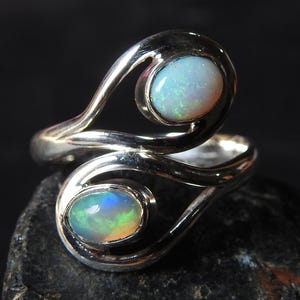 Australian Opal Ring Multi Fire Stone 925 Sterling Silver Jewelry Adjustable Size Gift For Her Handmade Jewelry One Of A Kind MS
