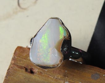 Australian Opal Natural Polished Rough Silver Ring Gift For Her Fashionable Jewelry New Arrival MS