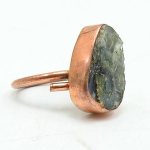Blauer Kyanit natürlicher rauer Druzy Drahtverpackungs-Kupferring / 19X12X7MM / Loser Rohstein / personalisiertes Geschenk / modischer Schmuck / Einzelstück / R1