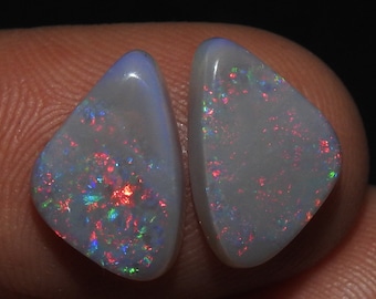 Australian Opal Multi Fire Smooth Fancy Shape Matched Pair/14X9X3MM/Handmade Loose Stone/For Making Earring Jewelry/One of Kind/MS