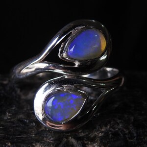 Australian Opal Ring Multi Fire Stone 925 Sterling Silver Jewelry Adjustable Size Gift For Her Handmade Jewelry One Of A Kind MS
