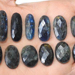 Lot de 12 cabochons à facettes en cyanite bleue, 29 x 11 x 4 à 21 x 14 x 4 mm, environ pierres précieuses faites à la main, pierres en vrac pour la fabrication de bijoux, 100 % naturel C-80