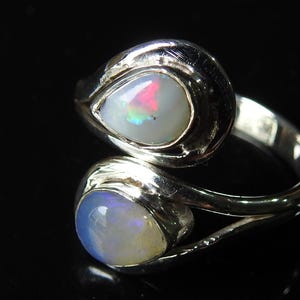 Australian Opal Ring Multi Fire Stone 925 Sterling Silver Jewelry Adjustable Size Gift For Her Handmade Jewelry One Of A Kind MS