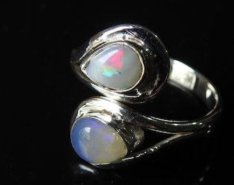 Australian Opal Ring Multi Fire Stone 925 Sterling Silver Jewelry Adjustable Size Gift For Her Handmade Jewelry One Of A Kind MS