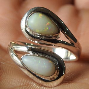 Australian Opal Ring Multi Fire Stone 925 Sterling Silver Jewelry Adjustable Size Gift For Her Handmade Jewelry One Of A Kind MS
