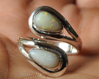 Australian Opal Ring Multi Fire Stone 925 Sterling Silver Jewelry Adjustable Size Gift For Her Handmade Jewelry One Of A Kind MS