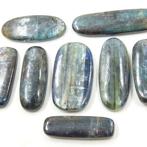 Lot de 8 cabochons lisses en cyanite bleue, 42 x 12 x 4 à 30 x 11 x 5 mm, environ pierres précieuses faites à la main, pierre en vrac pour la fabrication de bijoux, 100 % naturel C-80