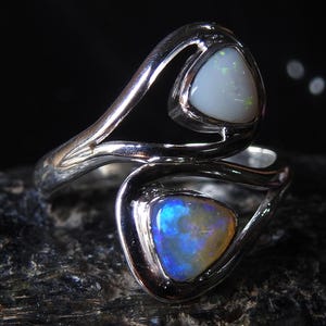 Australian Opal Ring Multi Fire Stone 925 Sterling Silver Jewelry Adjustable Size Gift For Her Handmade Jewelry One Of A Kind MS