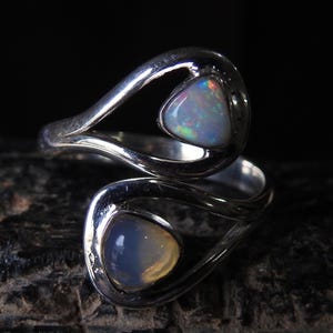 Australian Opal Ring Multi Fire Stone 925 Sterling Silver Jewelry Adjustable Size Gift For Her Handmade Jewelry One Of A Kind MS