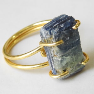 Kyanite Natural Rough Gold Plated Wire Wrapping Copper Ring/16X10X4MM/Fashionable Jewelry/One Of A Kind/R1