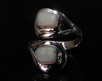 Australian Opal Ring Multi Fire Stone 925 Sterling Silver Jewelry Adjustable Size Gift For Her Handmade Jewelry One Of A Kind MS