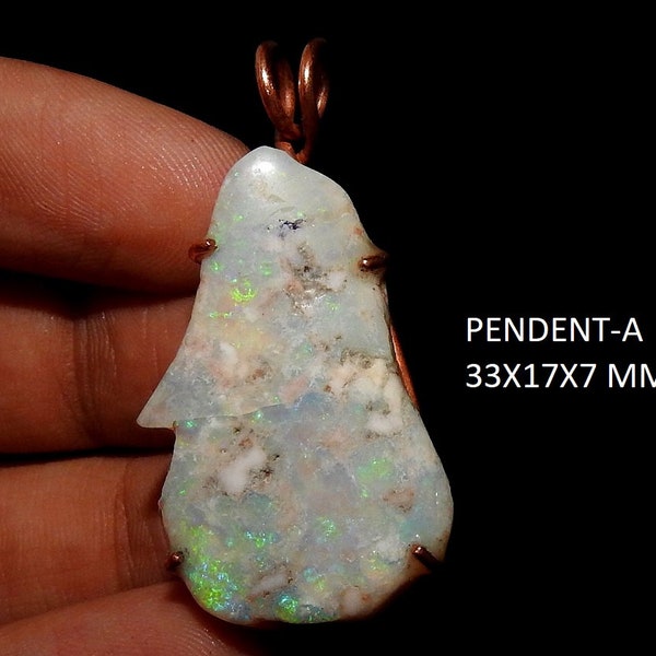 Australian Opal Wire Wrapping Multi Fire Pendent/Lighting Ridge/Rough Slice/Raw Slab/Minerals/Copper Jewelry/One OF A Kind/100%Natural CAB-7