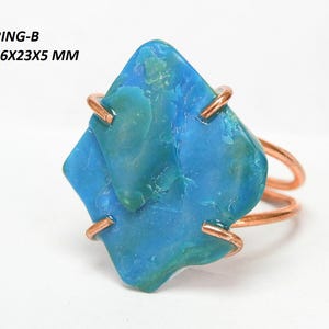 Chrysocolla Ring Natural Rough Slice Wire Wrapping Adjustable Size Copper Jewelry Gift For Her One Of A Kind R2