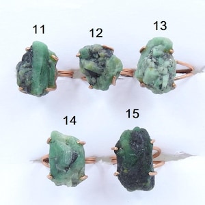 Emerald Natural Crystal Rough Wire Wrapping Copper Adjustable Ring Loose Raw Stone Minerals Gift For Her Unique Items One Of A Kind R19