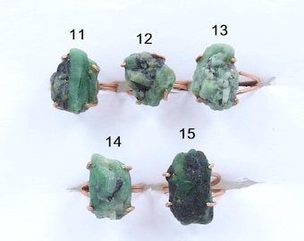 Emerald Natural Crystal Rough Wire Wrapping Copper Adjustable Ring Loose Raw Stone Minerals Gift For Her Unique Items One Of A Kind R19