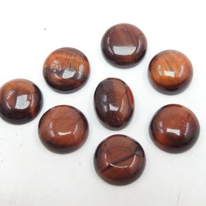 Lot de 8 cabochons lisses ronds en forme d'oeil de tigre rouge/environ 15 x 15 x 6 x 14 x 14 x 6 mm/pierre naturelle/C-80