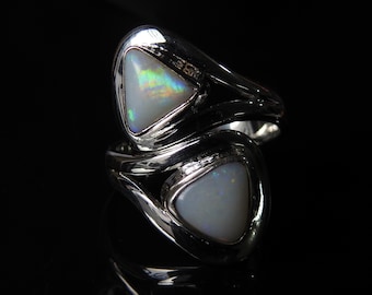 Australian Opal Ring Multi Fire Stone 925 Sterling Silver Jewelry Adjustable Size Gift For Her Handmade Jewelry One Of A Kind MS