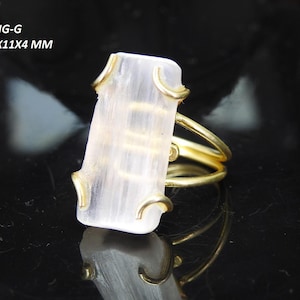 Selenite Natural Rough Wire Wrapping Gold Plated Copper Ring/Gift For Her/Fashionable Jewelry/One Of A Kind/Wholesales/Supplies/R3