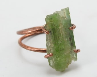 Green Kyanite Natural Rough Wire Wrapping Copper Ring